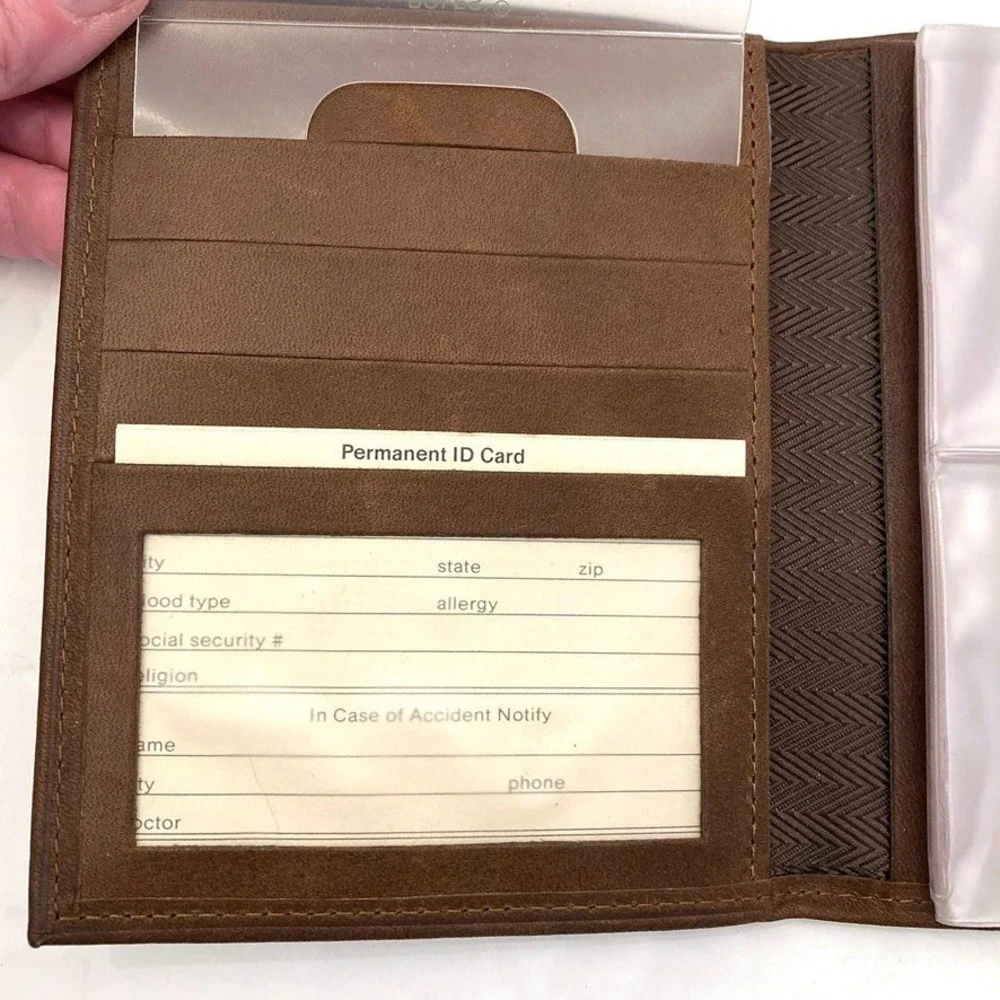 Vtg Rolfs Cowhide Brown Leather Billfold‎ Wallet Credit Card Photos 5.25